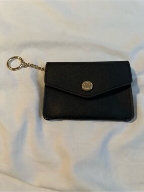 Michael Kors Black Saffiano Leather Keycard Holder with Gold Hardware